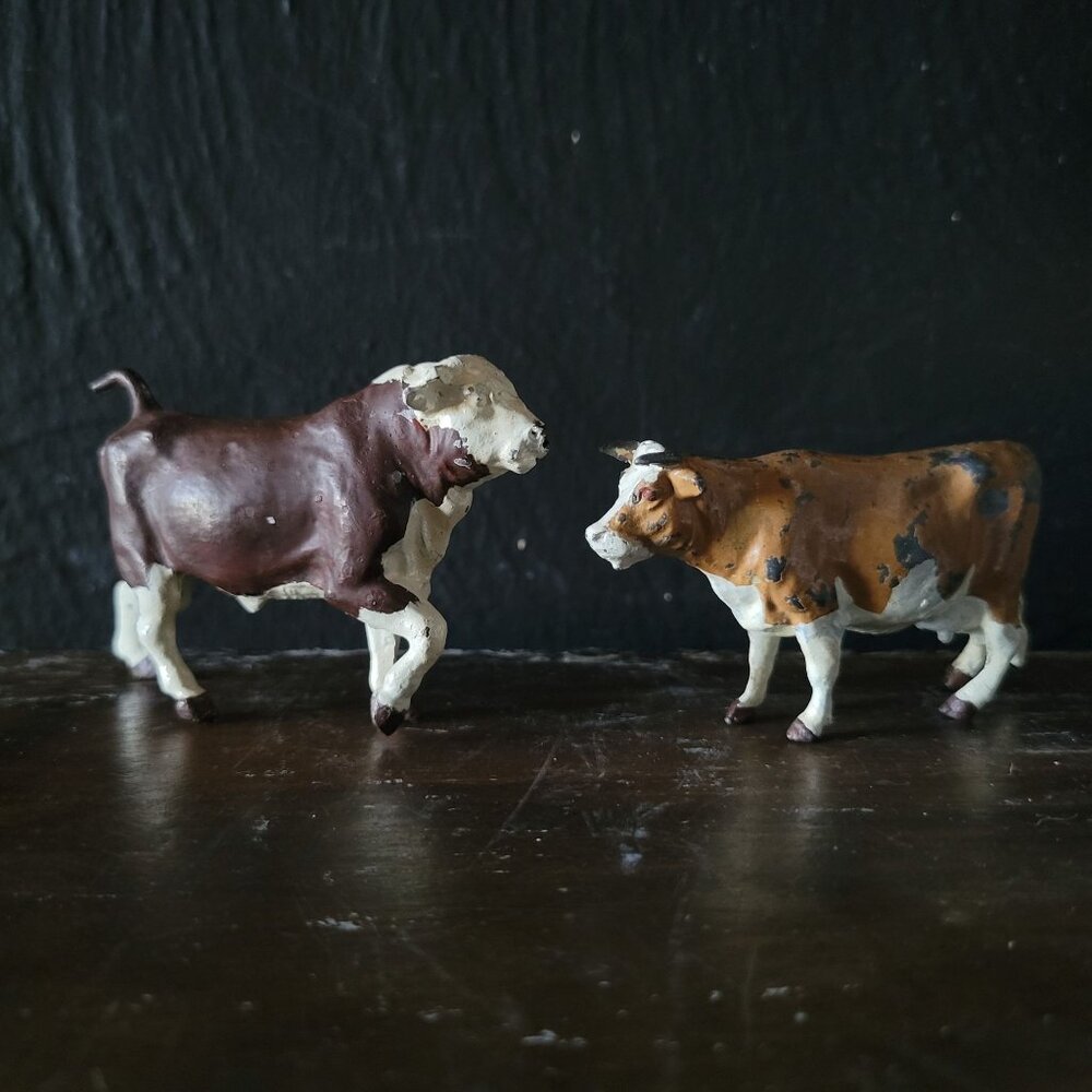 Vintage Britains Ltd Cast Lead Metal Cow / Bull Figurines Made In England